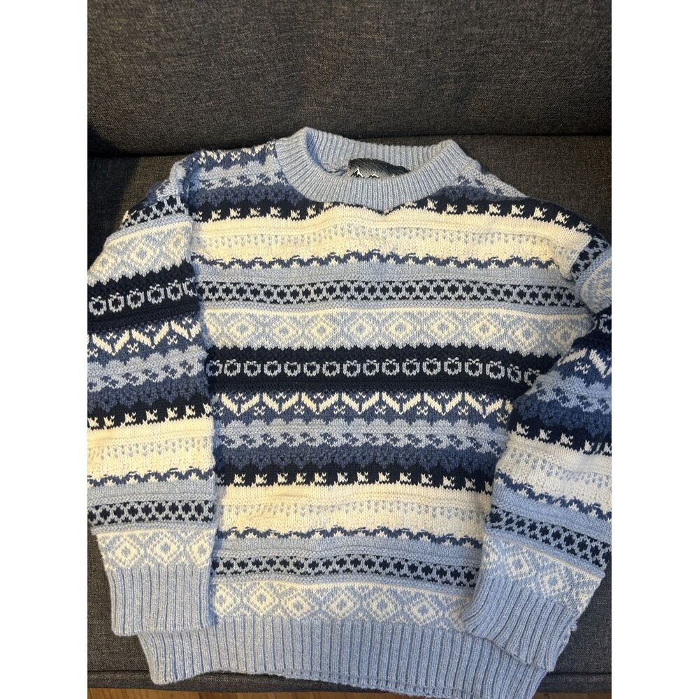 VTG Avalanche Blue Fair Isle Knit Sweater Made in USA Youth Small 6-8 Thick